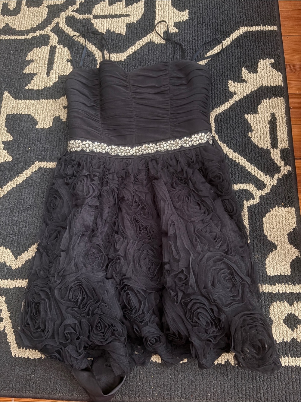 Girls Blue Rosette Party Dress with Jeweled Waist